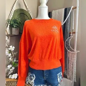 New with Tags Old Navy Stay Palm Cropped Long Sleeve Slub Knit Terry Sweatshirt thumbnail 9