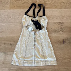 Free People Mini Dress open Back Sailor Size XS Pale Yellow Mustard Black thumbnail 2