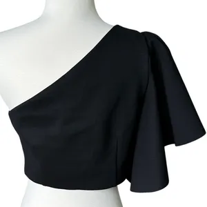 Elliatt Komodo One Shoulder Ruffle Sleeve Crop Top M Black Coquette Vampy Goth thumbnail 3