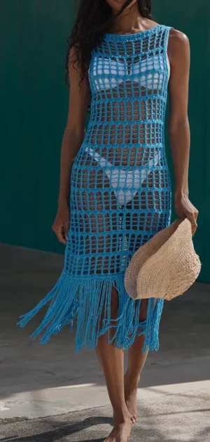 Anthropologie Celandine Crochet Fringe Midi Dress, Size S/M thumbnail 1