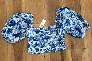 Abercrombie Puff Sleeve Poplin Top Square Neck thumbnail 1