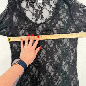 Whimsigoth Large Top Sheer Black Floral Lace Long Sleeve Scoop Neck Coquette thumbnail 6