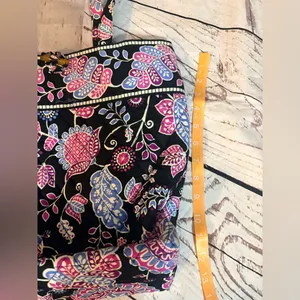 Vera Bradley Vera Tote in a black floral pattern. thumbnail 5