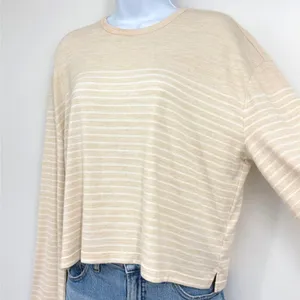 rag & bone Striped Long Sleeve Top Womens LG Beige White Bell Sleeve Jersey‎ thumbnail 4