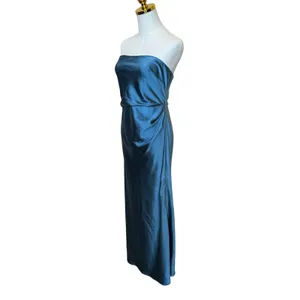 Runaway Blue Satin Midi Slip Dress XL Ruched Cocktail Semi Formal Bias Cut $139 thumbnail 5
