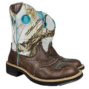 Ariat Fatbaby Camo Western Boots Brown Leather Teal Trim 10009503 Womens 7.5B thumbnail 1