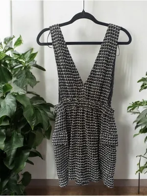 Zara Textired Tweed Overall/Pinifore Mini Dress With Pockets Small thumbnail 3