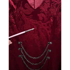 Spirit Halloween Maroon Velvet Brocade Chain Dress Gothic Ren Faire Goth Cosplay thumbnail 5