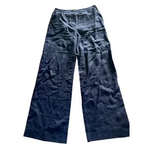 Boden Eldon Linen Wide Leg Trousers Pants Size 6 US Navy Blue Career Office thumbnail 4