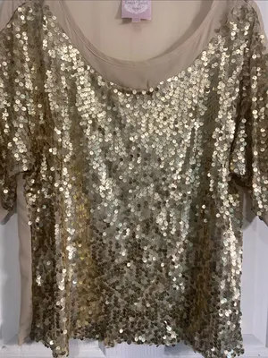 Romeo & Juliet Couture Gold Sequin Short Sleeve Blouse thumbnail 4
