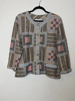 Vintage 80s Pablo Collection XL Metallic Patchwork Knit Jacket Made USA thumbnail 2