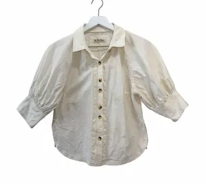 Free People White Puff Sleeve Button Front Cotton Blouse Top Size X-Small thumbnail 1