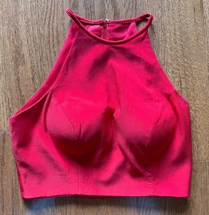 Two Piece Halter High Slit Red Prom Dress thumbnail 4