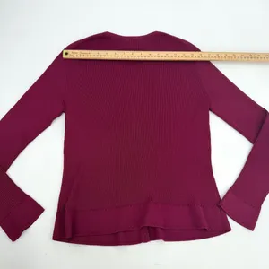 Talbots Silk Cardigan Sweater Womens M Cranberry Burgundy Ribbed Button Front LS thumbnail 8
