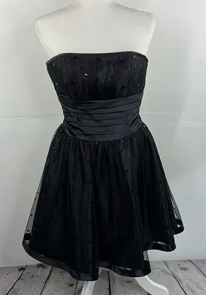 Jessica McClintock For Gunne Sax Black Strapless Netted Embellished Dress 3 thumbnail 1