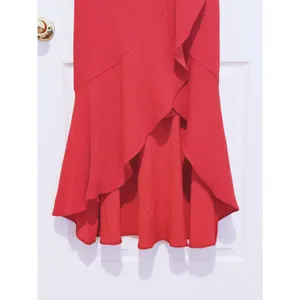XScape Womens Asymmetrical Ruffle Midi Dress Size 4 Red Cocktail Wedding Guest Event thumbnail 5