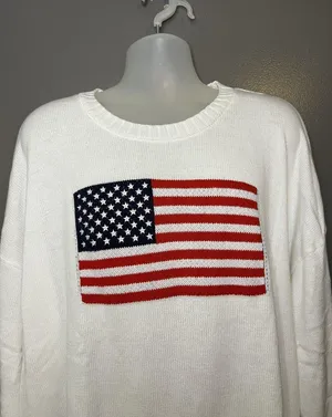 Wild Fable Sweater Womens Plus 2X White American Flag USA Graphic Knit Pullover thumbnail 1
