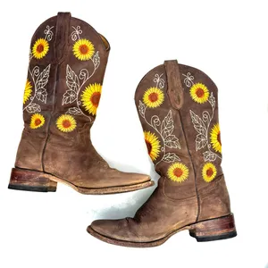 Robert Jr. Brown & Yellow Sunflower Cowgirl Cowboy Boots Size 10 thumbnail 6