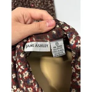 VINTAGE Jane Ashley Burgundy Floral Two Piece Shirt and Pleated Midi Skirt ML thumbnail 3