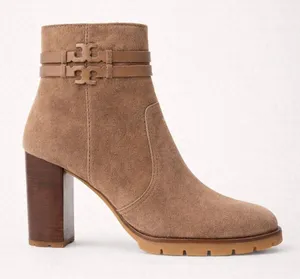 Tory Burch River Rock Suede Lug Sole Block Heel Booties Size 10 thumbnail 1