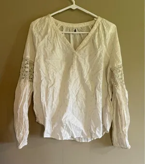 Gap Womens White Eyelet Embroidered‎ Crochet Lace Long Sleeve Blouse XS thumbnail 1