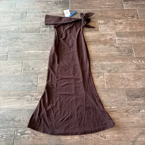 Cider Off Shoulder Asymmetrical Bowknot Mermaid Maxi Dress thumbnail 4