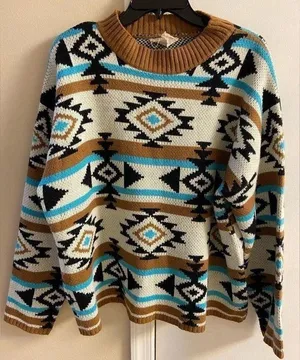 Savanna Jane sweater Aztec tribal southwestern fair isle pullover sweater Large thumbnail 1