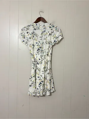 Abercrombie & Fitch Floral Faux Wrap Mini Dress XS White Blue Cottagecore thumbnail 10