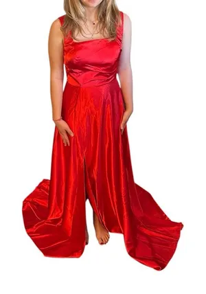 Wear Your Love Satin Slit Dress Red 4 NWT thumbnail 1