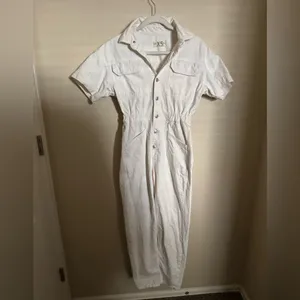 Free People Marci Denim Coveralls Utility Overalls‎ Sz XS in White thumbnail 4