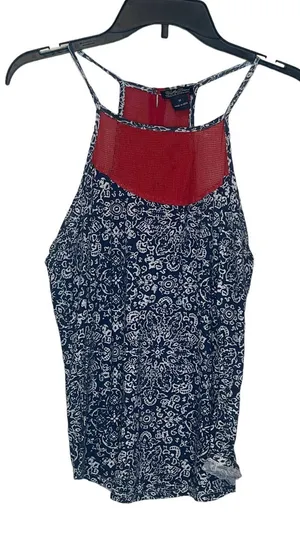 Lucky Brand Boho Tank‎ Top Hollow Cut Crochet Cotton Strappy Button Women Small thumbnail 1