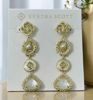 NWT! Kendra Scott Brielle Gold Linear Drop Earrings in Ivory Mother-of-Pearl thumbnail 1