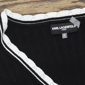 NEW Karl Lagerfeld Paris Womens Lace-Trim Sweater Tank Top Black Soft White XL thumbnail 5