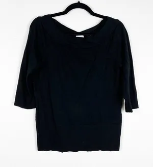 WHITE House Black Market Knit 3/4 Sleeve Sweater Black‎ Sz M thumbnail 1