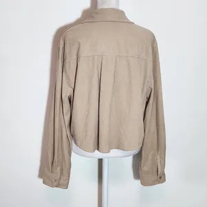 Love Tree Long Sleeve Khaki Corduroy Cropped Button Down Shirt Size Large thumbnail 4