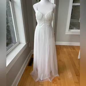 IRIS White Mesh Grecian Homecoming Dress Gown Size Medium FLAW thumbnail 4