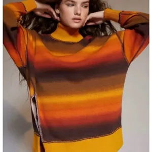 Urban Outfitters Womens M Orange Ombre Stripe Waffle Knit Mock Neck Sweater‎ thumbnail 1