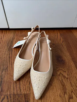 a new day Pearl-Embellished Cream Slingback Kitten Heels Size 8.5 New thumbnail 3