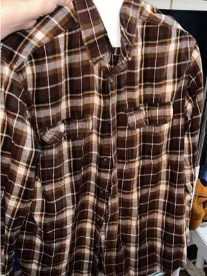 Brown Plaid Button-Down Shirt - Classic Everyday Layering Top thumbnail 2