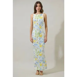 Sugarlips Maxi Dress Womens White Yellow Lemon Print XL thumbnail 2