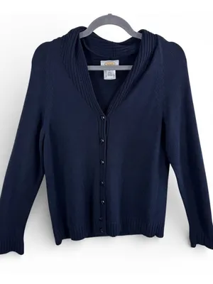 Talbots Vinatge Navy Blue Shawl Collar Button Front Cardigan Sweater Cotton S thumbnail 1