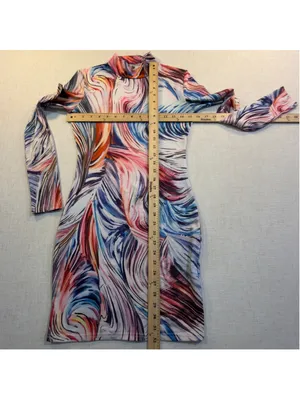 Women’s M Abstract Swirl Print Mock Neck Long Sleeve Mini Dress thumbnail 2