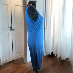 Sleeveless Ruched Bodycon Dress Blue Casual Party‎ Cocktail Club Midi thumbnail 3