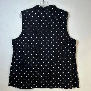 Denim & Company Womens XL Black White Polka Dot Sleeveless Button Down Shirt thumbnail 2
