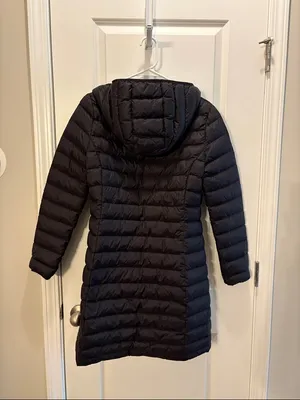 Quince Black Lightweight Down Long Puffer Jacket Hooded Full Zip sz S Women's thumbnail 7