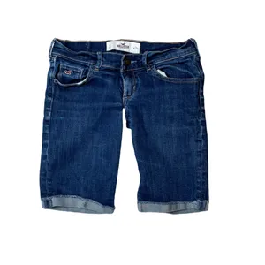 Hollister Women's‎ Low Rise Cuffed Denim Shorts Dark Wash Blue Size 24 thumbnail 2