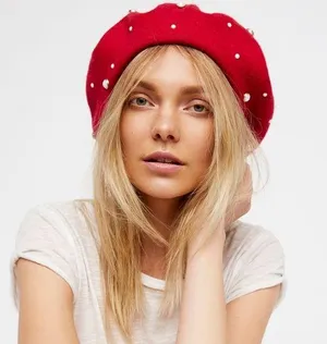Red Pearl Embellished Wool Beret | NWT from ASOS thumbnail 1