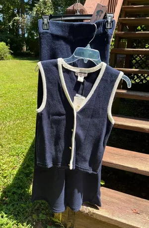 Sincerely Jules Women’s 2Pc Navy Knit Sweater Set,Vest+Wide/Flare leg Pants|SZ:S thumbnail 16