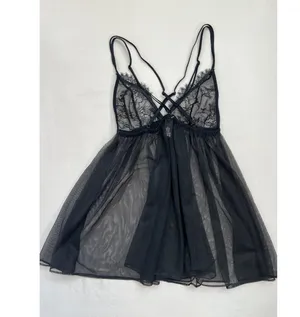 VICTORIA'S SECRET Womens Small Black Babydoll Sheer Lace Criss-Cross Straps thumbnail 2