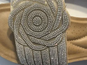Andiamo "Abandy" Women's Tan Slide Sandals with Silver Bling Embellished Strap 9 thumbnail 2